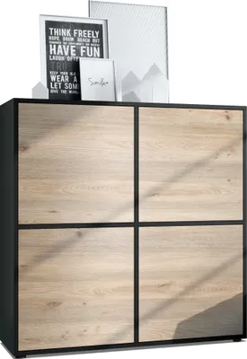 Produktbild von Vladon Highboard Cuba V2 Schrank 104 x 105,5 x 35,5 cm Sideboard mit 8 Fächern,  Germany, Korpus in Schwarz matt / Fronten in Eiche Nordic