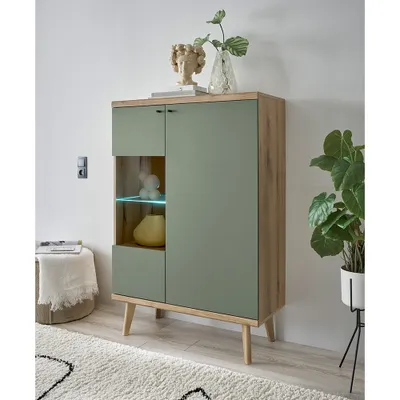 Produktbild von Wohnzimmer Vitrine in Eiche mit grün AVEZZANO-61 Modern