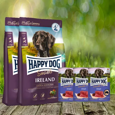 Produktbild von Happy Dog Supreme Sensible Ireland 2 x 12,5 kg + Happy Dog Sensible Pure Italy 3 x 400 g