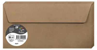 Image de Pollen by Clairefontaine Enveloppe Kraft 110 x 220 mm 20 enveloppes