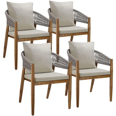 Obrázek produktu pro Zahradní židle tectake® o rozměrech 59x58x76,5 cm, vyrobená z masivního akáciového dřeva, odolná povětrnostním vlivům. Design s laněním vzorem, včetně sedacího polštáře a opěrky zad. Montážní materiál, sada 4 kusů, barva: světle šedá