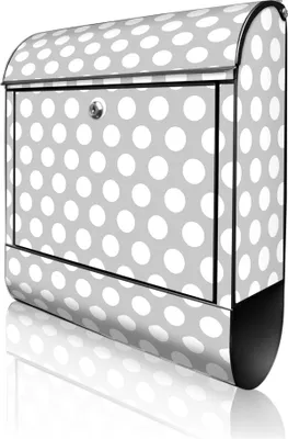 Produktbild von banjado Design Briefkasten Stahl schwarz mit Zeitungsfach pulverbeschichtet "Punkte Grau" 38x46x12,5cm & 2 Schlüssel - Postkasten A4 Einwurf inkl. Montagematerial [BKSCH 10589]
