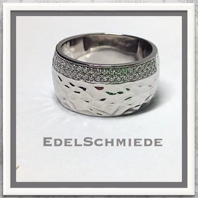 Produktbild von breiter Silberring 925 rhodiniert mit Zirkonia Größe 53