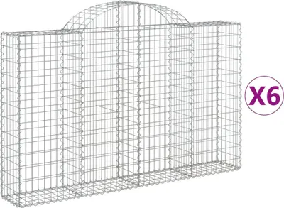 Productafbeelding van vidaXL Gabionen met boogvorm, 6 stuks, 200x30x120/140 cm, verzinkt staal