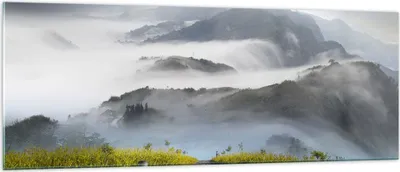 Produktbild von Bilder auf glas - Berg Nebel Landschaft Morgen - 140x50cm - Glasbilder - Wandbilder - Kunstdruck - zum Aufhängen bereit - Wanddekoration aus Glas - Glas Bilder - Wandbild auf Glas - GAB140x50-2478
