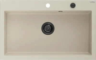 Produktbild von Mexen Elix Granitspüle 1-beckig 800 x 500 mm, beige, schwarzer Siphon - 6527801005-69-B