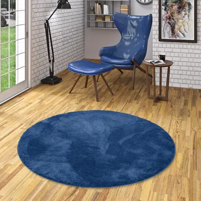 Produktbild von Luxus Super Soft Hochflor Teppich Silky Dunkelblau Rund, Größe:120 cm Rund