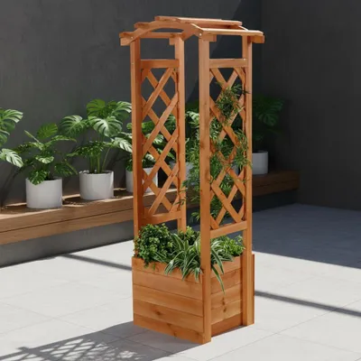 Produktbild von Rosenbogen mit Pflanzkasten Fichtenholz Rankhilfe Pergola Landhausstil Braun