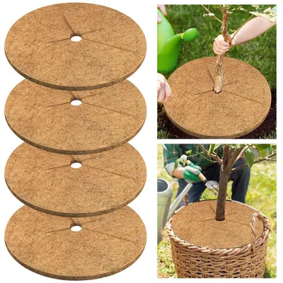 Image de Tapis de protection en fibre de coco, forme ronde, 75 cm de diamètre, lot de 4, pour protéger les plantes en hiver