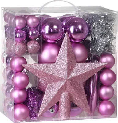 Produktbild von DEUBA® Weihnachtskugeln 77tlg Ø 3-7cm Kunststoff matt glänzend Christbaumkugeln Christbaumschmuck Anhänger Weihnachtsbaumkugeln Weihnachtsdeko Rosa