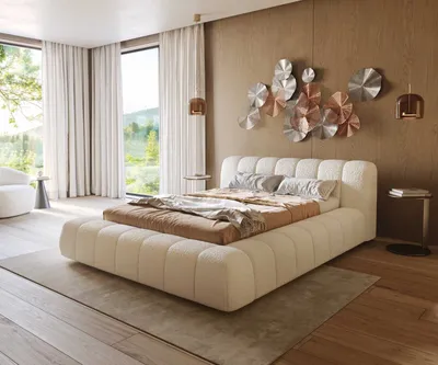 Produktbild von DELIFE Polsterbettgestell Cutio 140x200 cm Bouclé Creme-Weiß