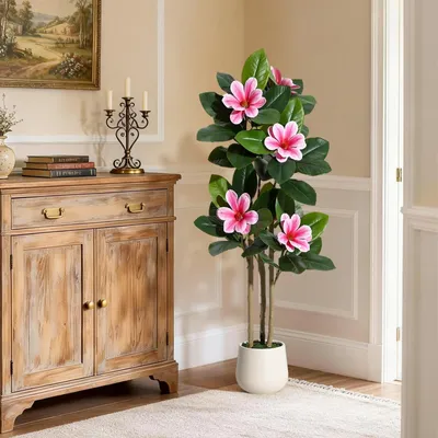 Image de Ficus artificiel de 180 cm avec des fleurs blanches, idéal pour l'intérieur