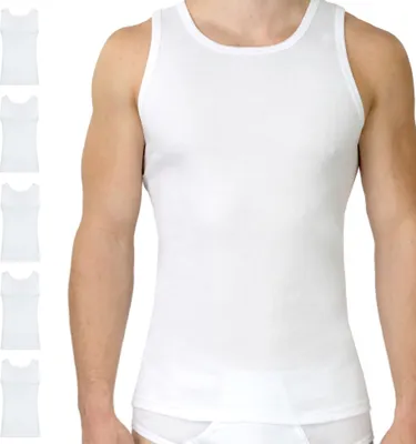 Immagine prodotto di Canottiera SES a costine fini da uomo 5 pezzi bianco 3XL / canottiera da uomo aderente alla figura in 100% cotone / canottiera da uomo con vestibilità aderente