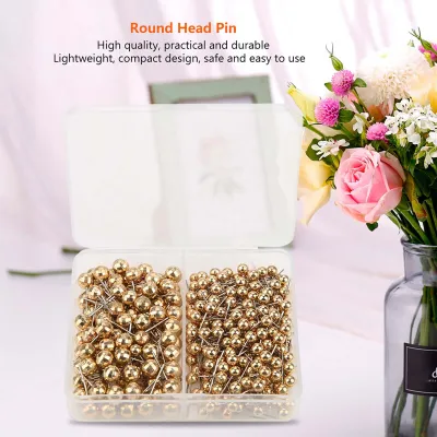 Produktbild von 300 Stück Rundkopfnadeln zum Nähen, praktische Nähnadeln mit Kunststoffbox, goldene Markierungsnadeln für Bastelarbeiten