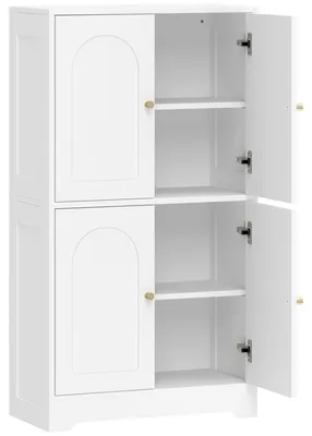 Produktbild von Küchenschrank, Hochschrank mit 2 verstellbaren Regalböden, Küchenbuffet mit 4 gewölbten Türen 60 x 30 x 110 cm, Weiß