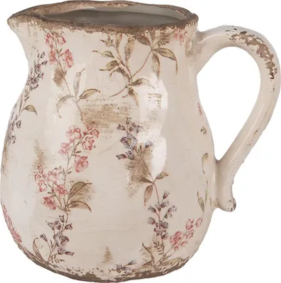 Produktbild von Clayre & Eef Dekorative Kanne 17x13x16 cm Beige Rosa Keramik Blumen
