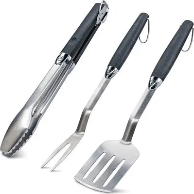 Immagine prodotto di Set di utensili da barbecue in acciaio inossidabile da 44 cm, pinze da barbecue, spatola, forchetta da carne, confezione regalo