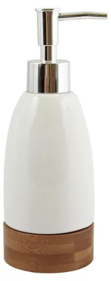 Imagen del producto de Dispensador/dosificador de jabón MSV - Cerámica/bambú - Blanco/madera - 19 cm