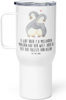 Produktbild von Mr. & Mrs. Panda thermosbecher Pinguine Kuscheln - Weiß - Geschenk, Kaffee-to-go-Becher, für Freundin, To-Go-Becher, Hochzeitstag, Freund, Trinkgefäß, Frauen, Mitbringsel