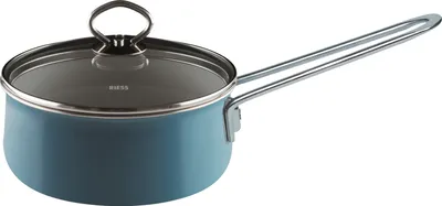 Produktbild von Riess Nouvelle Aquamarin Stielkasserole mit Glasdeckel Ø16cm, 1 Liter Emaille extrastark