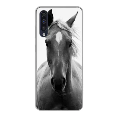 Produktbild von MuchoWow® Handyhülle Schutzhülle Hülle für Samsung Galaxy A30s Pferd - Tier - Schwarz - Weiß Silikon Softcase Handy Hülle - Karteninhaber