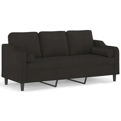 Produktbild von vidaXL 3-Sitzer-Sofa mit Zierkissen Schwarz 180 cm Stoff