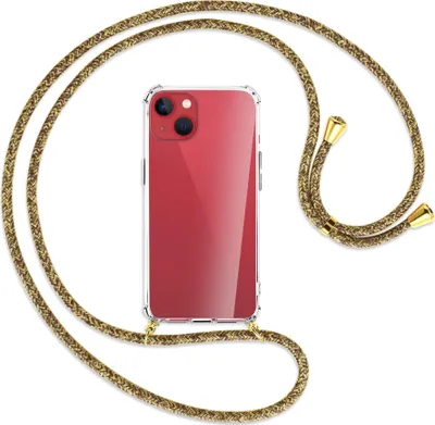 Produktbild von Handykette Backcover-Schutzhülle mit Band (Metall goldfarben) für Apple iPhone 13 - braun+beige