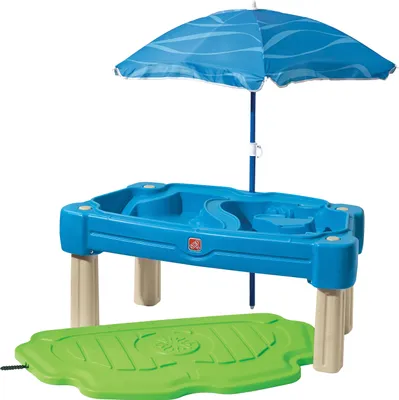 Produktbild von Step2 Cascading Cove Sand & Wassertisch mit Sonnenschirm | Wasserspieltisch für Kinder in Grün | Wasserspielzeug / Sandtisch für den Garten