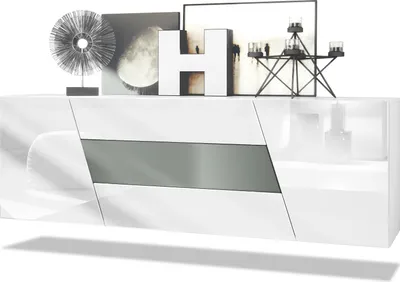 Produktbild von Vladon Sideboard Houston,  Germany, hängende Kommode mit 2 Türen & 3 Schubladen, Korpus Weiß matt, Fronten Weiß Hochglanz, mittlere Schublade Graphit seidenmatt,  (178 x 57,5 x 38,5 cm)