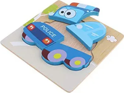 Produktbild von Lernpuzzle aus Holzbausteinen Montessori Polizeiauto