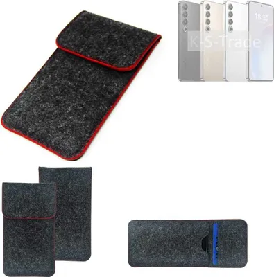 Produktbild von K-S-Trade Handy Schutz Hülle kompatibel mit Meizu 20 Pro Schutzhülle Handyhülle Filztasche Pouch Tasche Case Sleeve Filzhülle dunkelgrau roter