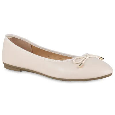 Produktbild von VAN HILL Damen Klassische Ballerinas Schleifen Slippers Kunstleder Schuhe 838467, Farbe: Beige, Größe: 39