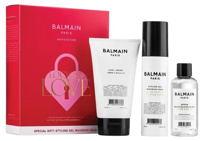 Immagine prodotto di Set Locks of Love Balmain Professionnel: Balmain Professionnel, crema modellante, tenuta leggera, 150 ml + Balmain Professionnel, pantenolo, gel modellante, per lo styling, tenuta forte, 100 ml + Elisir idratante all’argan, capelli, per la cura, 10