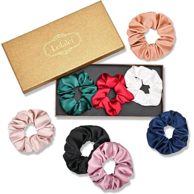 Produktbild von 8er Pack Seide Scrunchies Haargummis für Damen - Premium Satin Pferdeschwanzhalter in 8 Farben