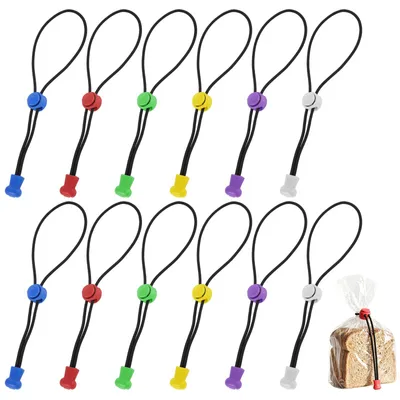 12 Beutelverschlussclips, bunt, elastisch, verstellbar, 20 cm