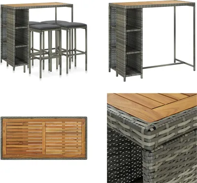 Image de vidaXL Ensemble Bar de Jardin 5 pièces avec coussins Poly Rotin Gris - Ensemble Bar de Jardin - Ensemble Bar de Jardin - Table Et Chaise De Jardin - Tables Et Chaises De Jardin