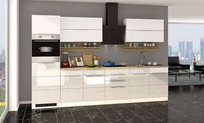Produktbild von Küchenblock Neapel 320 cm weiß hochglanz ohne Elektrogeräte