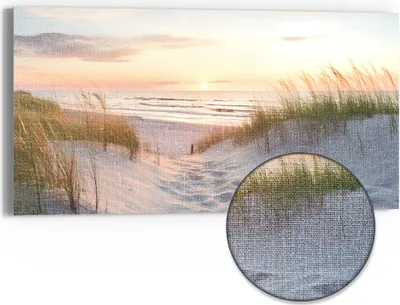 Produktbild von DEQORI Hybrid Leinwand Bild 60x30 cm 'Abendruhe am Strand' Wandbild Glas flach modern