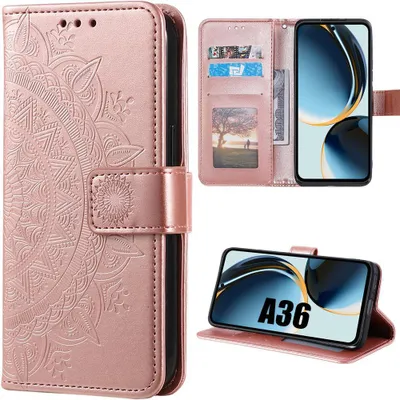 Image de Coque pour Samsung Galaxy A36 5G, Protection Rabat Anti-Rayures Antichoc Synthécuir Motif Exotique - Rose