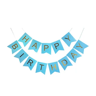 Obrázek produktu pro Girlande Happy Birthday, Blau, mit goldenen Buchstaben