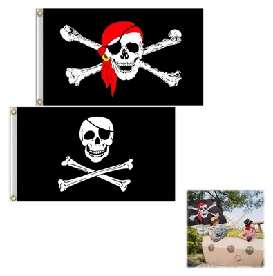 Productafbeelding van Set van 2 piratenvlaggen met schedelontwerp