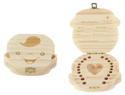 Productafbeelding van Tanddoosje - Melktanddoos - Hout en metaal - 12,5 x 11,5 x 3 cm - Tandloos cadeau voor jongens