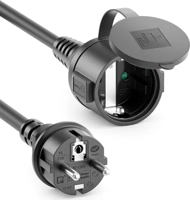 Produktbild von deleyCON 2m Outdoor Verlängerungskabel Stromkabel IP44 (H07RN-F 3G1.5mm²) Strom Verlängerung Witterungsbeständiges Gummi-Kabel für Außenbereich - Schutzkontakt Stecker auf Buchse - Schwarz