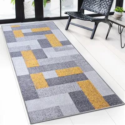 Immagine prodotto di Tappeto su misura New York Design grigio con accenti di colore giallo 80 x 200 cm