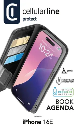 Zdjęcie produktu dla CELLULARLINE Cellularline Book Agenda - iPhone 16e Etui z efektem skóry z magnetycznym zamknięciem