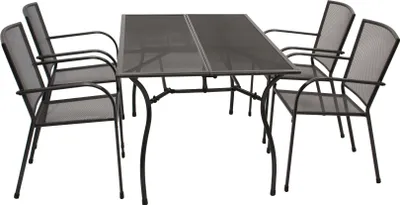 Produktbild von DEGAMO Gartenset Sitzgruppe Gartenmöbel Garnitur CLASSIC 5-teilig, Streckmetall anthrazit (6x Stapelsessel + 1x Tisch 90x150cm)