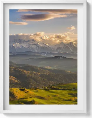 Produktbild von Pieniny-Hochgipfel– Wandbild mit Rahmen – Gerahmtes Bild  – Wanddekoration – 60x80 cm –  Weiß Rahmen