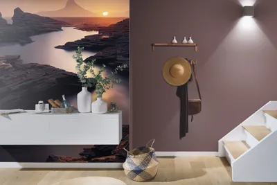 Produktbild von NEWROOM Tapete Orange Vliestapete Fluss - Mustertapete Modern Grau Creme Felsen Sonnenuntergang Landschaft  Idyllisch