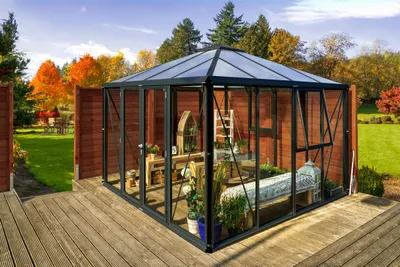 Obrázek produktu pro Vitavia "Fortuna" skleníkový altán černý 3 mm tvrzené bezpečnostní sklo, 10 mm HKP