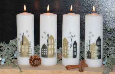 Produktbild von Adventskerzen-Set 1-4 "Häuschen" 180 x Ø 60 mm, 1 Set